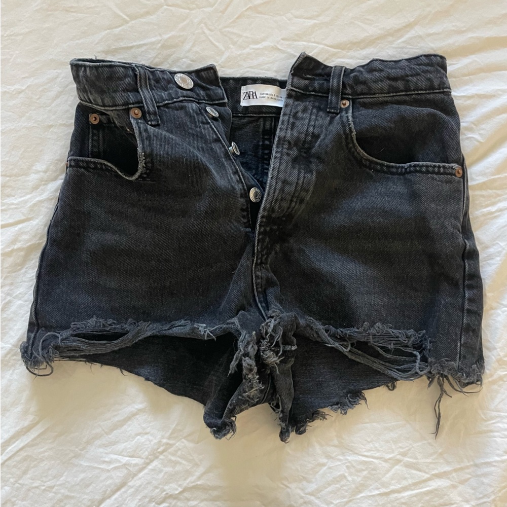 Zara Black Denim High-Waisted Shorts